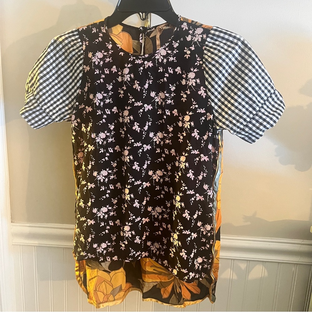 No 21 Gilmar Floral Mixed Media Hi-Lo Silk Blouse Size 36 - US Small